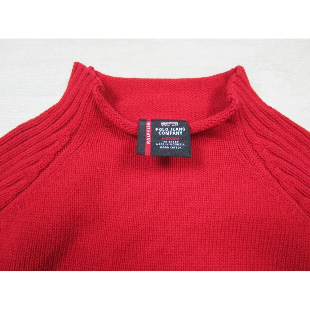 Vintage Polo Jeans Company by Ralph Lauren Men's Red Mock Neck Sweater Tight Arm